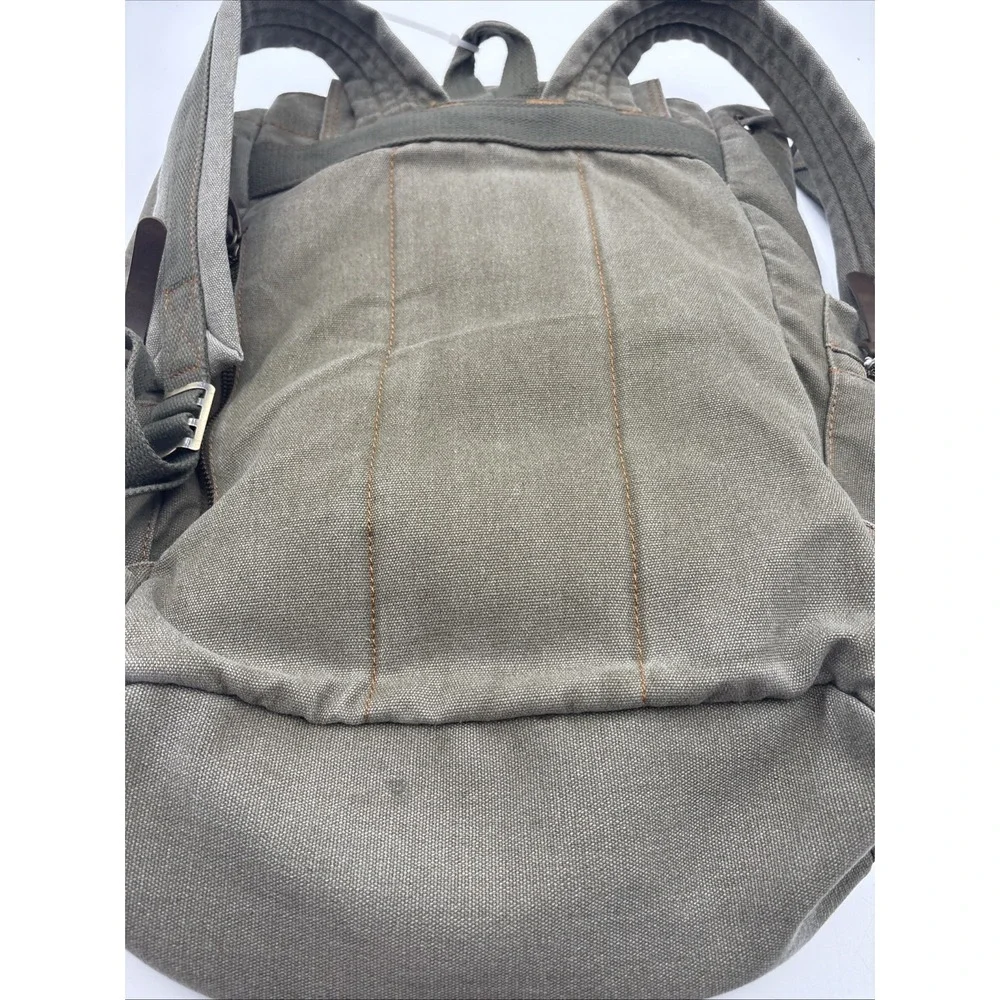 Bluboon VTG Canvas & Leather Army Green Rucksack Backpack Men's Bookbag Medium